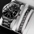 2pcs Luxury Mens Silver gold and black Quartz Watch With Stainless Steel Bracelet Men Fashion Business Casual Watch (Random Dial)