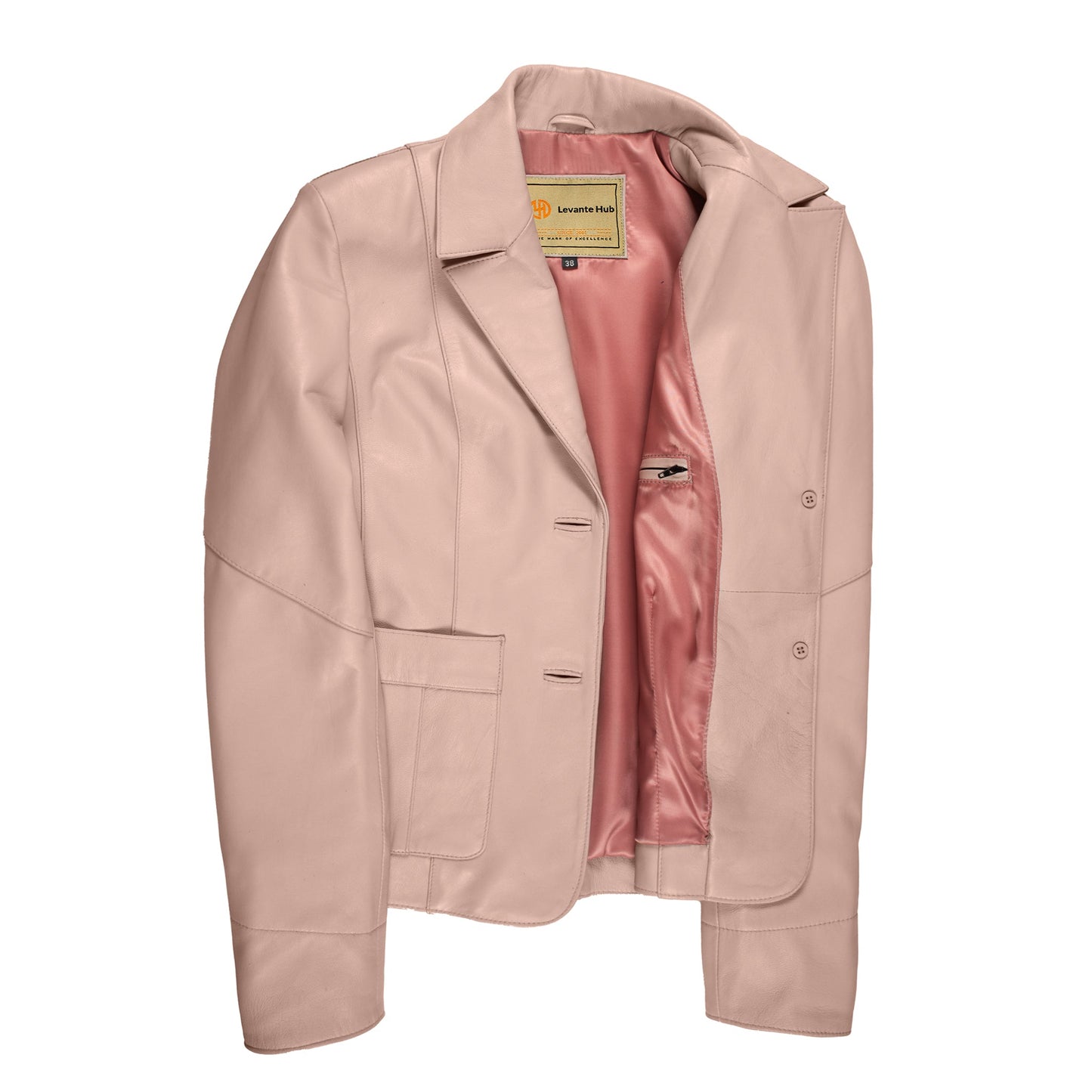 Blush Aura Women's Lambskin Leather Blazer-3