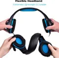 Beexcellent GM-1 Wired 3.5mm Over-ear Pro Gaming Headset Surround Sound Headphone with LED Lighting and Microphone for PS4, Xbox One, PC, Laptop, Tablet, Cell phone (Blue)