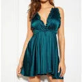 Fabulous Silk Styles Hot Sexy Women's Satin Silk Robe Nighty for Women Hot Sexy Sleepwear Nighty For Women Silk Nightgown Sexy Frilled V-Neck Sling Nightdress for Women Backless Soft Lounge Robe Suit for Home Dress and Bridal Nighty