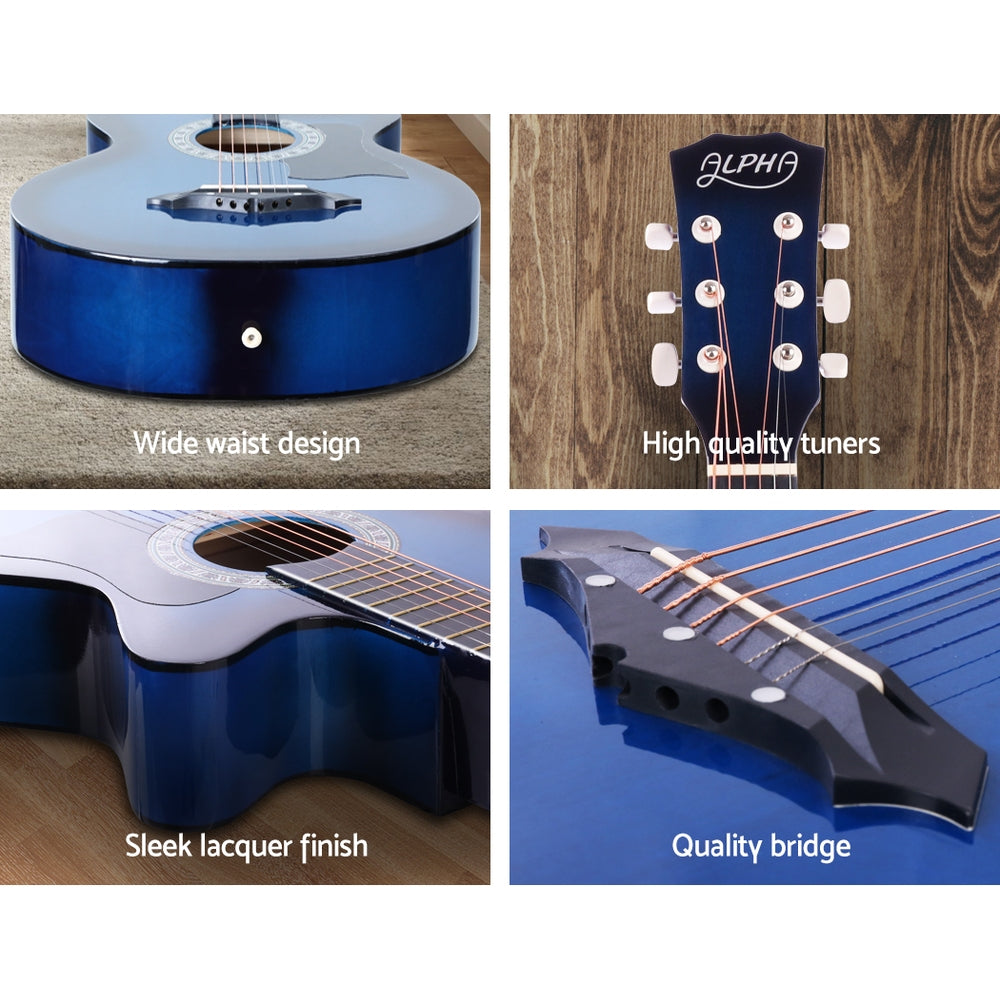 NNEDSZ 38 Inch Wooden Acoustic Guitar with Accessories set Blue-4