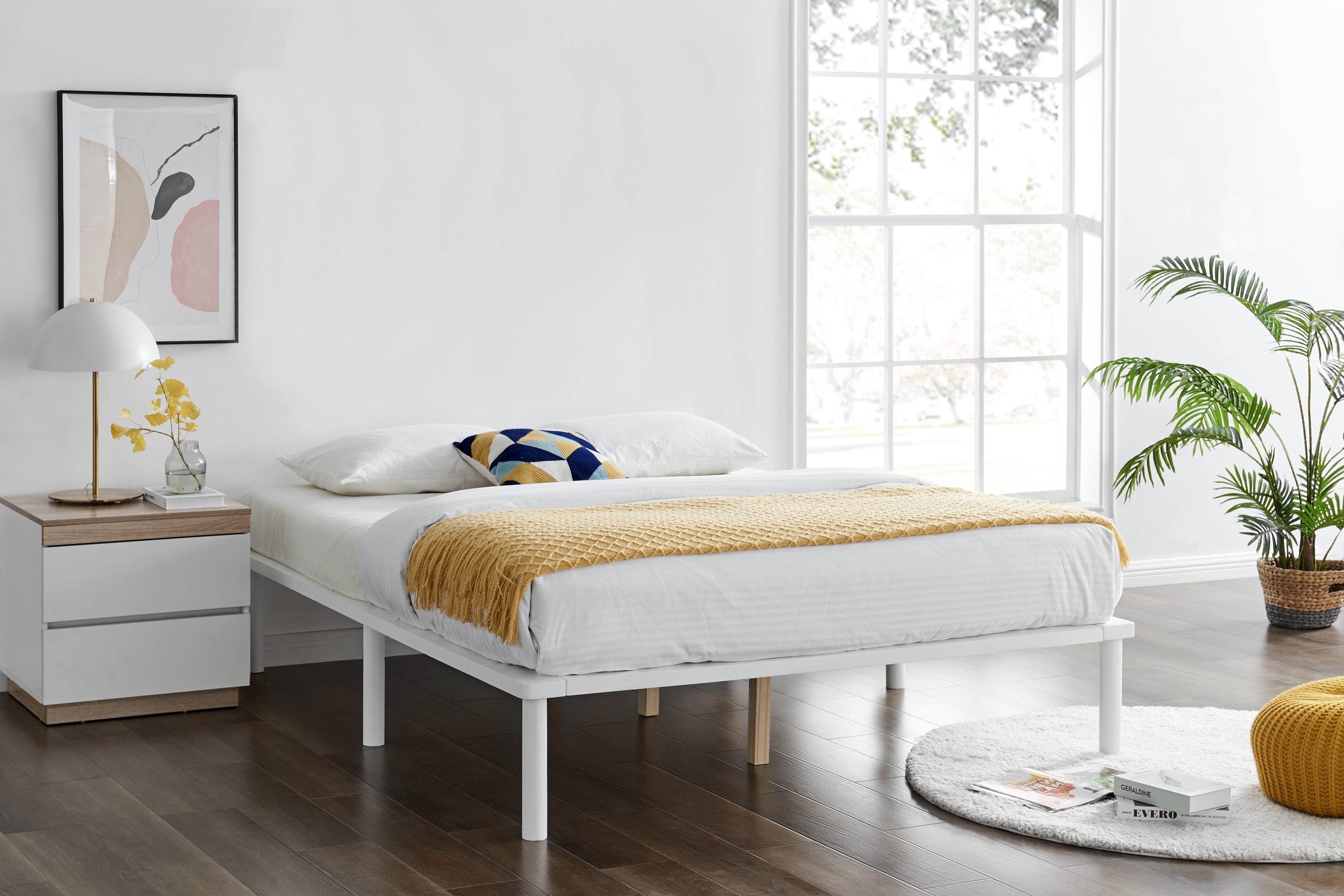 NNEKGE Orlando Wood Bed Frame (Double White)-0