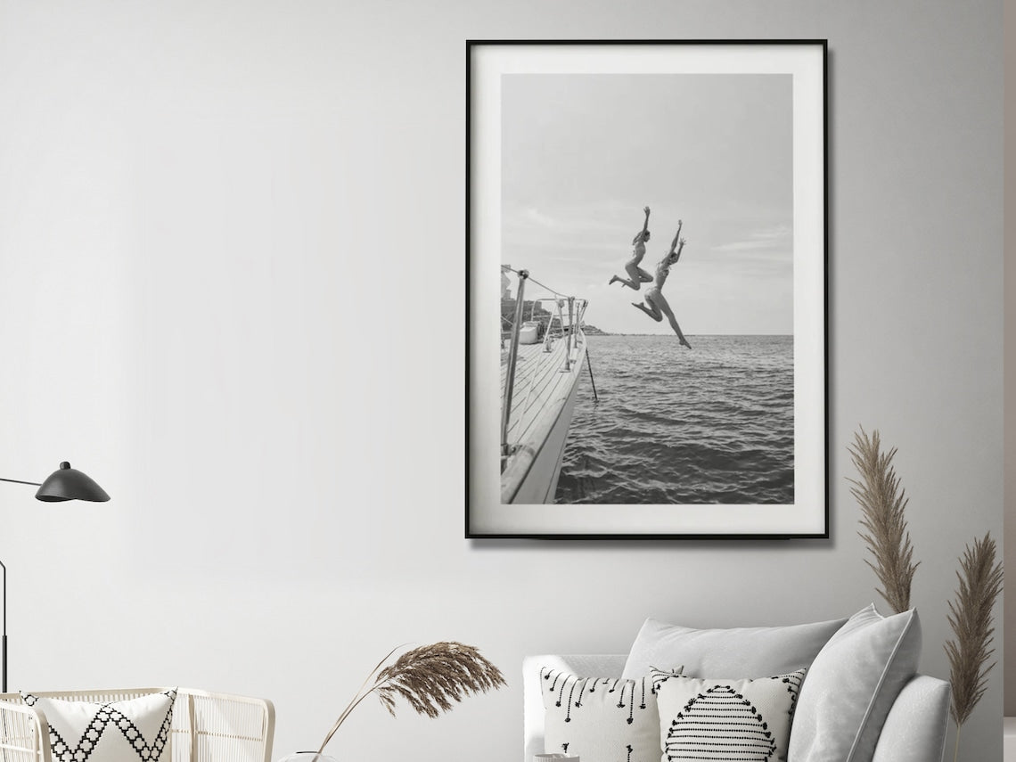 NNEDSZ Wall Art 40cmx60cm Black and White Ocean Jump, Black Frame Canvas-4