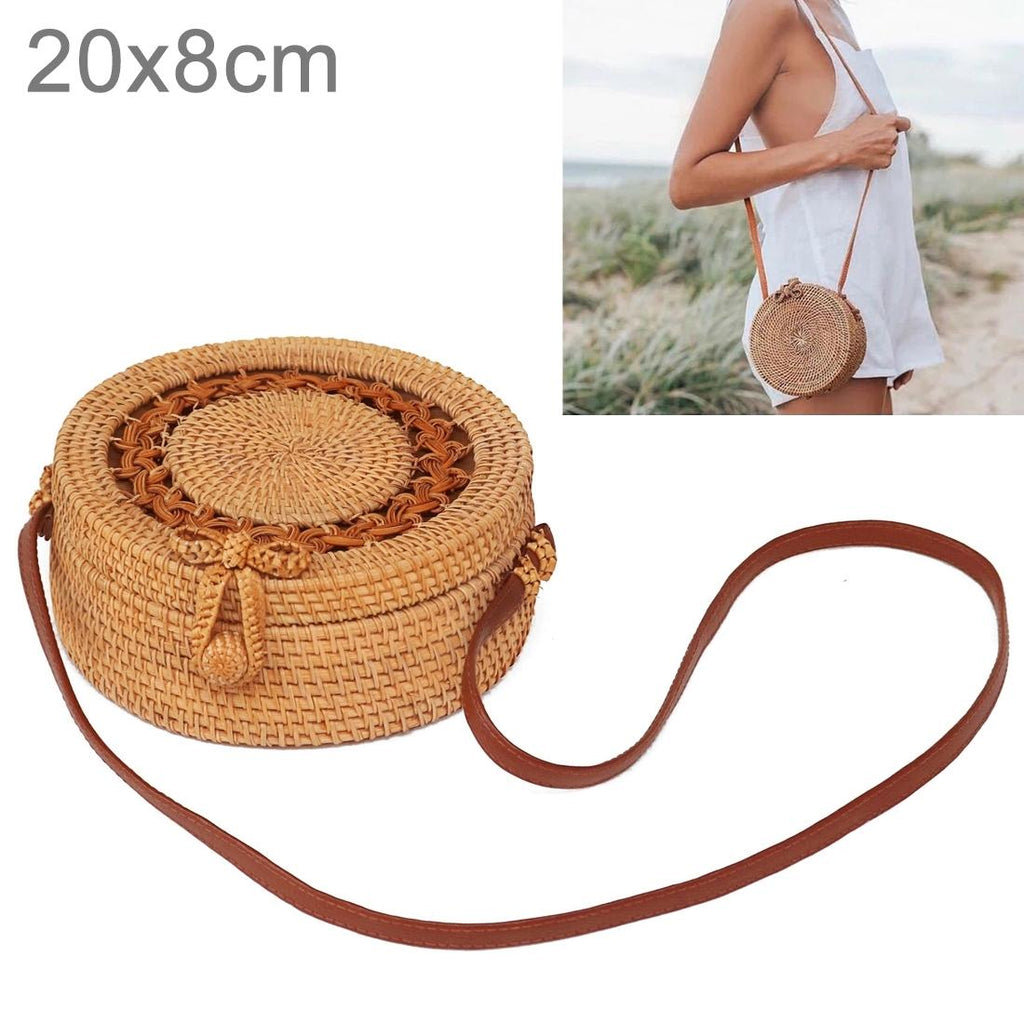 NNEDSZ Handmade Sunflower Rattan Bag Vintage Art Beach Diagonal Bag 20X20X8Cm-2