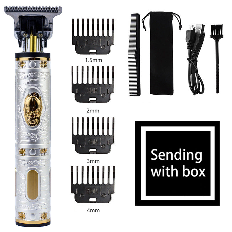 NNEDSZ Vintage Skull Design Cordless Hair Trimmer - Professional Grooming Kit with Adjustable Guards, USB Charging, and Accessories-0