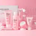 LAIKOU Moisturizing Reduce Fine Lines Brighten Skin Tone Care Toner Cream Eye Cream Cleanser 6Pcs Sakura Facial Set Skin Care.