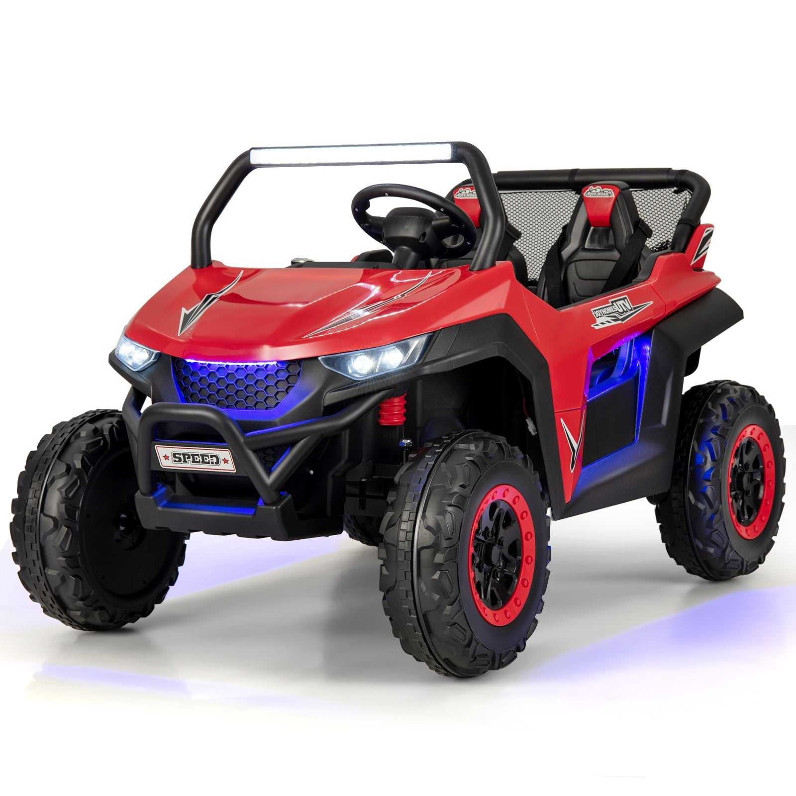 NNECW 12V 2-Seater Kids Ride On Car  with Light Music &amp;amp; Electric Remote Control-Red-1