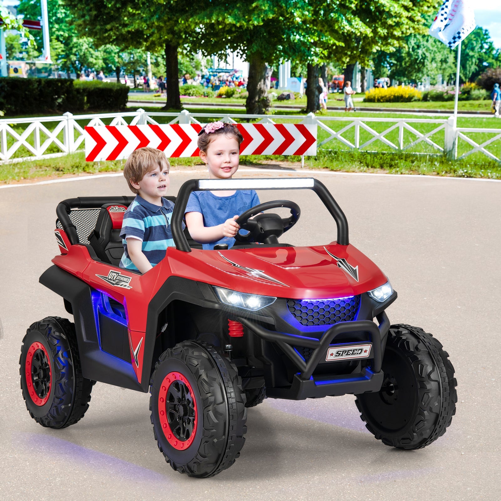 NNECW 12V 2-Seater Kids Ride On Car  with Light Music &amp;amp; Electric Remote Control-Red-0